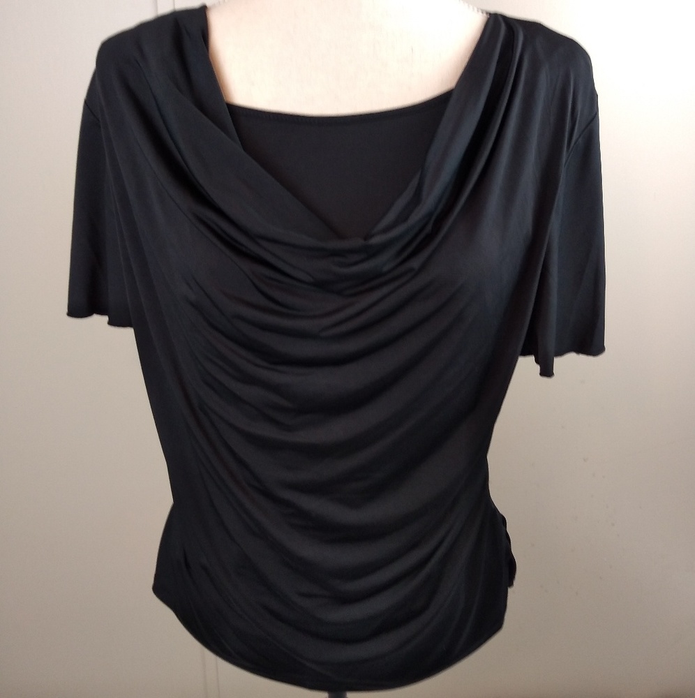 Evan picone black cowl neck blouse size Large